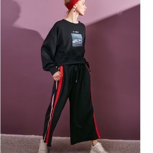 Elf sack 2 piece set.  Wide leg track pants and crop sweatshirt NWOT